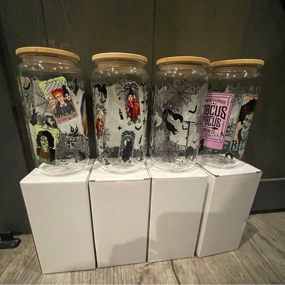 Set of 4 glass cups with bamboo lids( straw and straw cleaner) - Picture 2 of 2